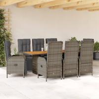 9-delige Tuinset met kussens poly rattan grijs