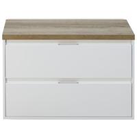 Porto Badmeubelset 90 cm - Wit Hoogglans - Wastafelbovenblad Natuur Eiken