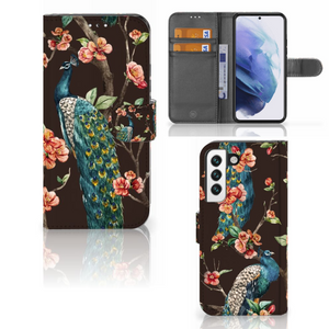 Samsung Galaxy S22 Telefoonhoesje met Pasjes Pauw met Bloemen