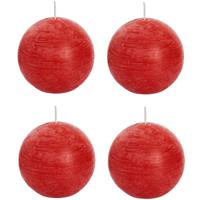 Spaas rustieke bolkaars - rood - 4x - D8 cm - 24 branduren - ronde kaarsen