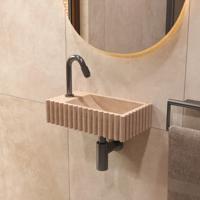 Salenzi Travertin Light Fontein 40x22cm Links Geribbeld Wandmodel Salenzi Travertin Light Fontein 40x22cm Links Geribbeld Wandmodel