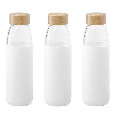 Glazen waterfles/drinkfles - 3x - siliconen bescherm hoes Wit - 540 ml - Sportfles - Bidon