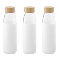 Glazen waterfles/drinkfles - 3x - siliconen bescherm hoes Wit - 540 ml - Sportfles - Bidon