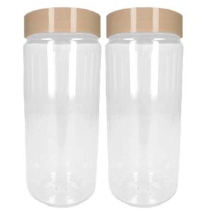 Voorraadpot/bewaarpot - 2x - 550 ml - kunststof - beige - B7 x H16 cm