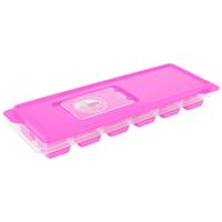 Tray met ijsklontjes/ijsblokjes vormpjes 12 vakjes kunststof roze met afsluitdeksel - thumbnail