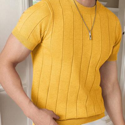 Bon&Bon Homme Men's Navy Blue Rib-Knit Short Sleeve Crew Neck Top Yellow / S