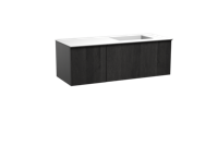 Balmani Forma zwevend badmeubel 135 x 55 cm zwart eiken met Tablo Stretto asymmetrisch rechtse wastafel in solid surface mat wit, Verticale symmetrische rechte ribbel