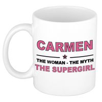 Naam cadeau mok/ beker Carmen The woman, The myth the supergirl 300 ml - Naam mokken