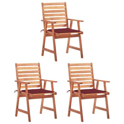 Tuinstoelen 3 st met kussens massief acaciahout