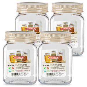 Voorraadpot/bewaarpot - 4x - 400 ml - kunststof - beige - B7 x H11 cm