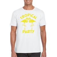 Tropical party T-shirt voor heren - met glitters - wit/geel - carnaval/themafeest - thumbnail