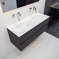 Mondiaz Vica Moon badmeubel antraciet mat 120 cm 4 lades solid surface dubbele spoelbak zonder kraangat