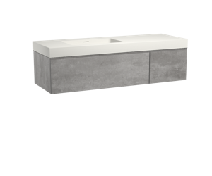 Storke Edge zwevend badmeubel 150 x 52 cm beton donkergrijs met Mata High asymmetrisch linkse wastafel in mat witte solid surface
