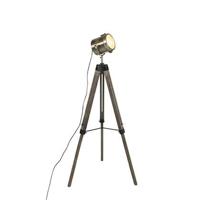 QAZQA Smart vloerlamp tripod hout met studiospot incl. Wifi B35 -