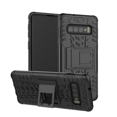 Tire textuur TPU + PC schokbestendige behuizing voor Galaxy S10 met houder (zwart)
