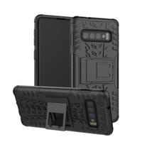 Tire textuur TPU + PC schokbestendige behuizing voor Galaxy S10 met houder (zwart)