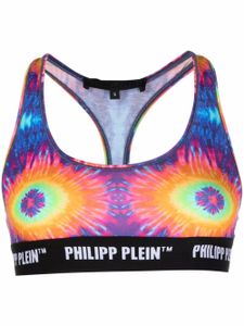 Philipp Plein soutien-gorge tie-dye à bande logo - Bleu