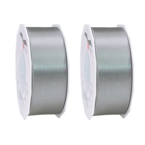 2x Luxe antraciete satijnen lint rollen breed 4 cm x 25 meter cadeaulint verpakkingsmateriaal - Cadeaulinten