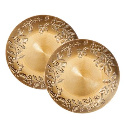 Kerstdiner/diner onderborden - 8x - D33 cm - kunststof - goud bladeren opdruk Kerstdiner/diner onderborden - 8x - D33 cm - kunststof - goud bladeren opdruk