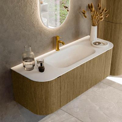 Badmeubel Mondiaz Kurve | 130 cm cm | Meubelkleur Dusk | Wastafelkleur Talc | Solid surface | Wasbak midden spoelbak | 1 kraangat