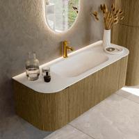 Badmeubel Mondiaz Kurve | 130 cm cm | Meubelkleur Dusk | Wastafelkleur Talc | Solid surface | Wasbak midden spoelbak | 1 kraangat
