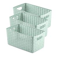 Opbergmand - 3x - Kastmand - rotan kunststof - mintgroen - 5 Liter - 15 x 28 x 13 cm