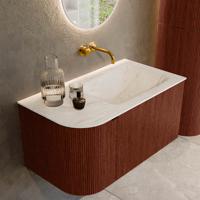 Badmeubel Mondiaz Kurve-Dlux | 85 cm cm | Meubelkleur Ruby | Wastafelkleur Ostra | Solid surface | Wasbak rechter zijde spoelbak | Zonder kraangat(en) Badmeubel Mondiaz Kurve-Dlux | 85 cm cm | Meubelkleur Ruby | Wastafelkleur Ostra | Solid surface | Wasbak rechter zijde spoelbak | Zonder kraangat(en)