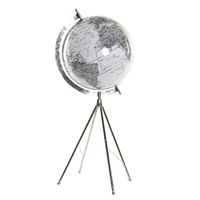 Decoratie wereldbol/globe wit op metalen voet 25 x 61 cm   - - thumbnail