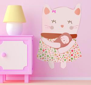 Sticker kinderkamer roze kat