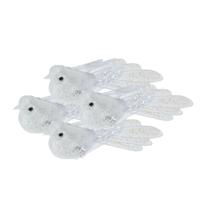 Kerstboomversiering Vogel - 4x stuks - 10 cm - Wit glitter - op clip - ornament
