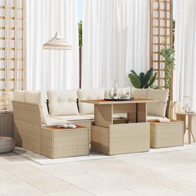 6-delige tuinsofa set met kussens in beige poly rattan