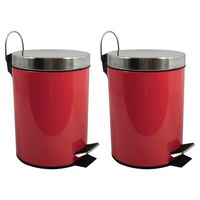 Prullenbak/pedaalemmer - 2x - metaal - rood - 5 liter - 20 x 28 cm - Badkamer/toilet