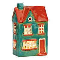 Lichthuis van aardewerk, turquoise/oranje (B/H/D) 12x19x8cm