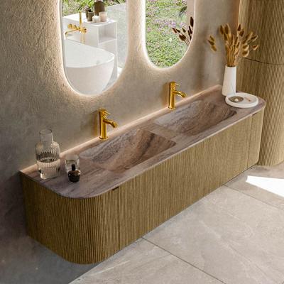 Badmeubel Mondiaz Kurve-Dlux | 170 cm | Meubelkleur Dusk | Wastafelkleur Oza | Solid surface | Wasbak beide zijden spoelbak | 2 kraangaten