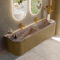 Badmeubel Mondiaz Kurve-Dlux | 170 cm | Meubelkleur Dusk | Wastafelkleur Oza | Solid surface | Wasbak beide zijden spoelbak | 2 kraangaten