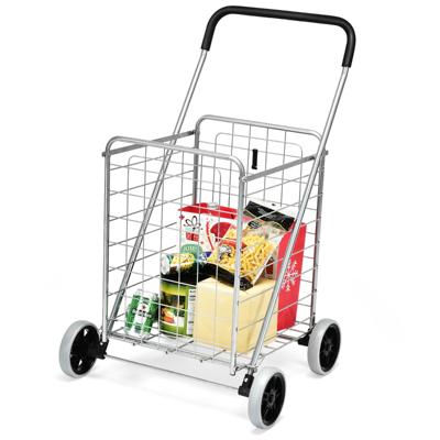 Opvouwbare Winkelwagen Lichtgewicht Extra Grote Boodschappenwagen met 360° Rollende Zwenkwielen Draagbare Boodschappenwagen Zilver