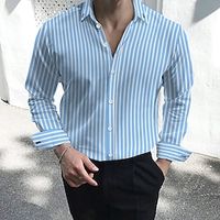 Voor heren Overhemd Gestreept shirt Button-down overhemd Shirt met kraag Zwart Wit Rood Marineblauw Lange mouw Gestreept Kraag Bruiloft Werk Kleding Lightinthebox