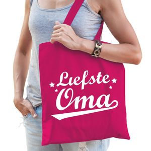 Katoenen cadeau tasje Liefste oma fuchsia roze