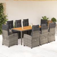 9-delige Tuinset met kussens poly rattan grijs