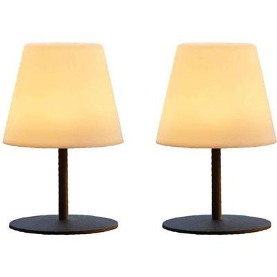 Set van 2 draadloze tafellampen - LUMISKY - TWINS - H16 cm - Grijze stalen voet - Warm witte en witte LED