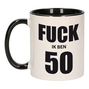 Fuck ik ben 50 mok / beker zwart wit 300 ml - Verjaardag mokken