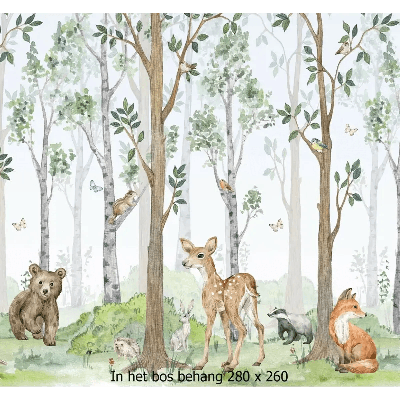 Designed4Kids wandvullend behang kinderkamer bosdieren in het bos-280 x 260 cm