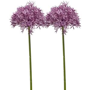 Allium/Sierui kunstbloem - 2x - losse steel - paars - 62 cm - Natuurlijke uitstraling