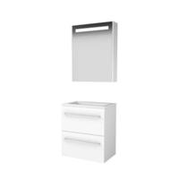 Basic-Line Premium 39 Badkamermeubelset - Ondiep - 60 x 39 cm - Met Grepen - 2 Lades - Acryl Wastafel - 1 Kraangat - Spiegelkast met LED Verlichting - Ice White