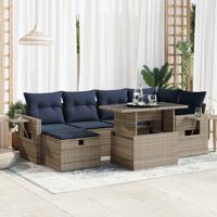 7-delige Loungeset met kussens poly rattan acacia bruin