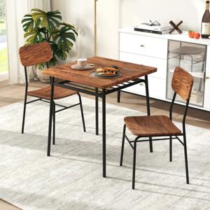 Bartafelset 3-Delig Eettafel met 2 Stoelen Kleine Eetgroep met Legplank en Metalen Frame Keukenbar Zitgroep Keukentafel voor Bistro