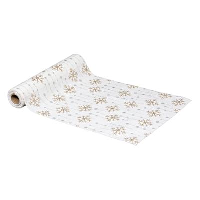 Kerst thema diner tafelloper - zilver/goud - gouden sneeuwvlokjes - 28 x 300 cm Kerst thema diner tafelloper - zilver/goud - gouden sneeuwvlokjes - 28 x 300 cm