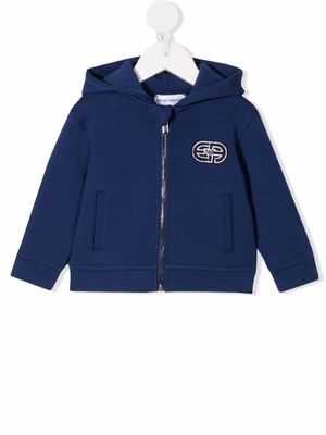 Emporio Armani Kids hoodie zippé à broderies - Bleu