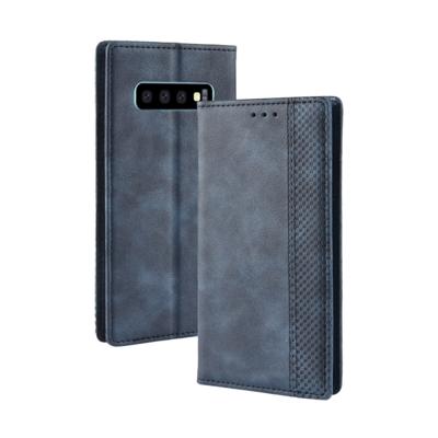 Magnetische Buckle retro textuur horizontale Flip lederen case voor Galaxy S10 met houder & kaartsleuven & portemonnee (blauw)