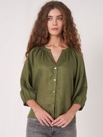 Geknoopte linnen blouse met pofmouw